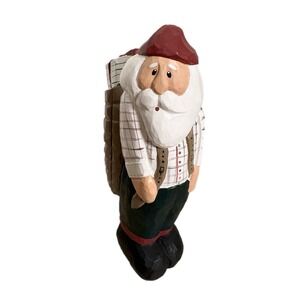 Eddie Walker Original Carvings Santa 8" Tall With Backpack Presents Folk Art